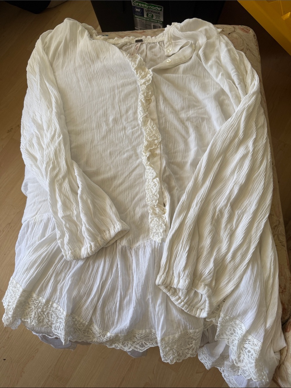 Free People White Gauzy Lace-Trim Blouse